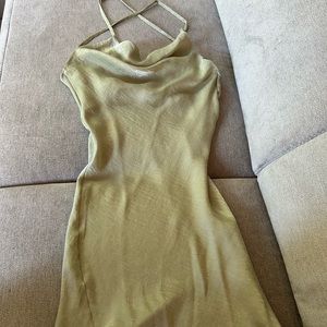 Sage green satin midi